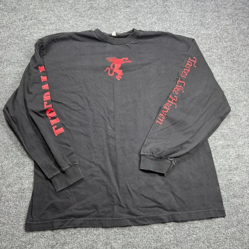 Alstyle Fireball Whiskey T‎ Shirt Mens 2XL Black Graphic Long Sleeve Tee Alcohol